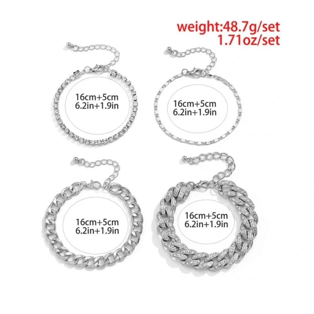 Silver Chunky Bracelet Set with Rhinestones - Picture 7 of 11